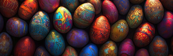 A 3d render of a lively and hues-filled Easter Egg collection