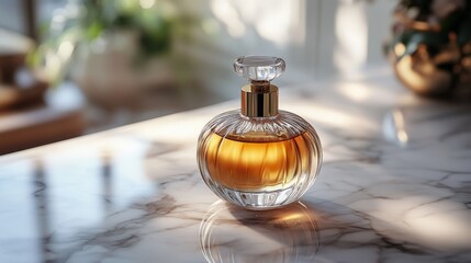 Luxurious dark glass perfume bottle showcased on elegant marble background
