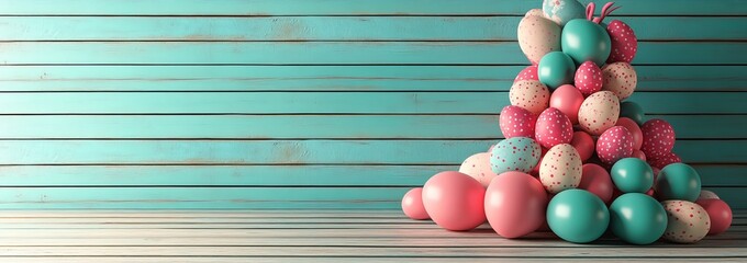 Obraz premium Background includes eggs and a white bunny, representing the Easter concept in modern format