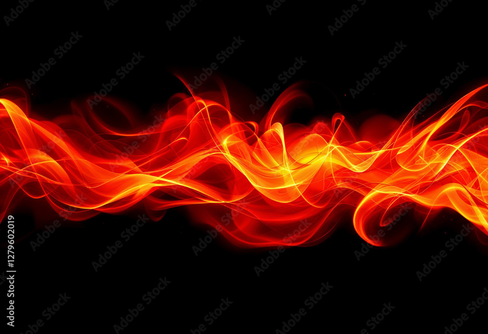 Poster abstract fiery flame waves with glowing red and orange energy streaks on a black background creating