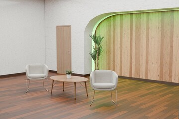 3d render design of meeting interview room with table and chair