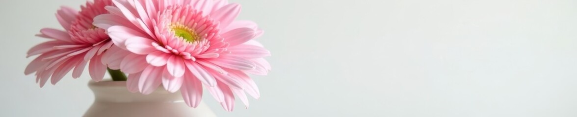 delicate pink gerbera petals unfolding in white vase, white, gerbera, bouquets