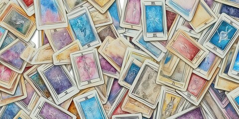 A vibrant collection of vintage playing cards scattered artfully.