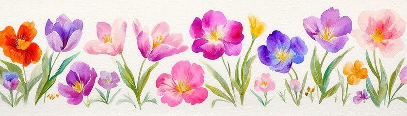 Obraz premium A vibrant watercolor painting of colorful blooming flowers.