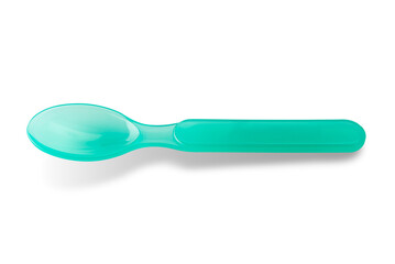 Baby plastic spoon, green small spoon for children isolated