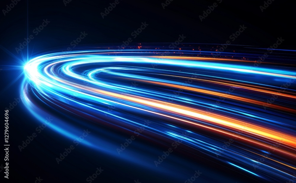 Poster a dark background sets the stage for swirling blue lines and particles, which glow and create a vort