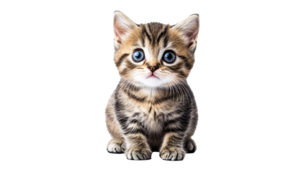 Calm tabby kitten with blue eyes