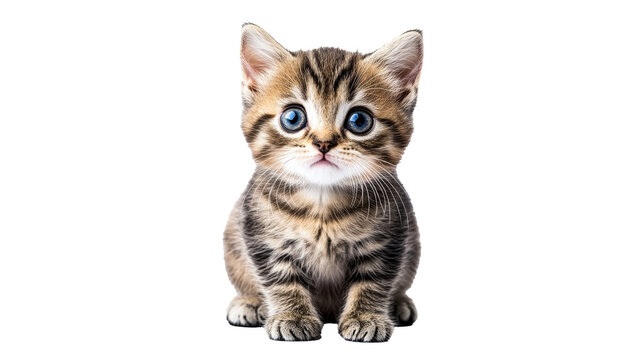 Calm tabby kitten with blue eyes
