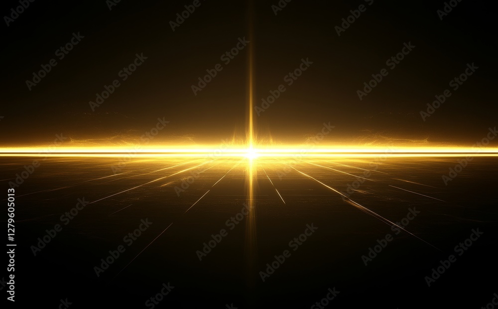 Poster a balanced abstract design with bright, horizontal lines and a central light source