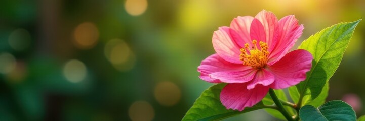 Vibrant blooms, sun-drenched petals, lush green leaves , botanical illustration, flower petals