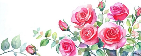 Naklejka premium Beautiful pink roses in a delicate watercolor style.
