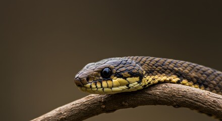 Fototapeta premium Captivating close-up portrait of a beautiful snake resting on a branch