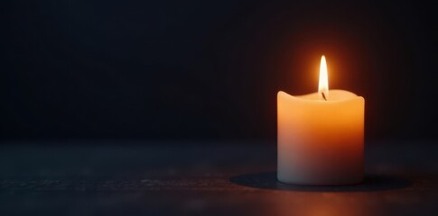 Simple candle against a dark background with soft light illumination, abstract art, peacefulness, ambiance