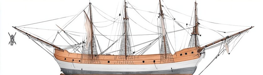 Fototapeta premium A detailed illustration of a historic sailing ship.