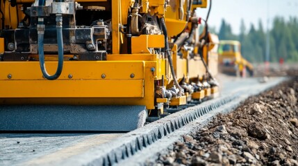 Road paving machine working on a new road