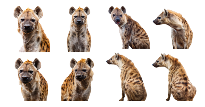 Different poses of hyena isolated on transparent background