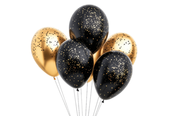 Celebration balloons with gold and black colors