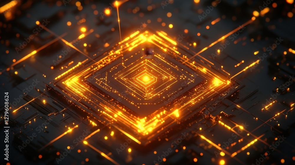 Poster a closeup view of a radiant firewall constructed from interconnected geometric shapes surrounded by 