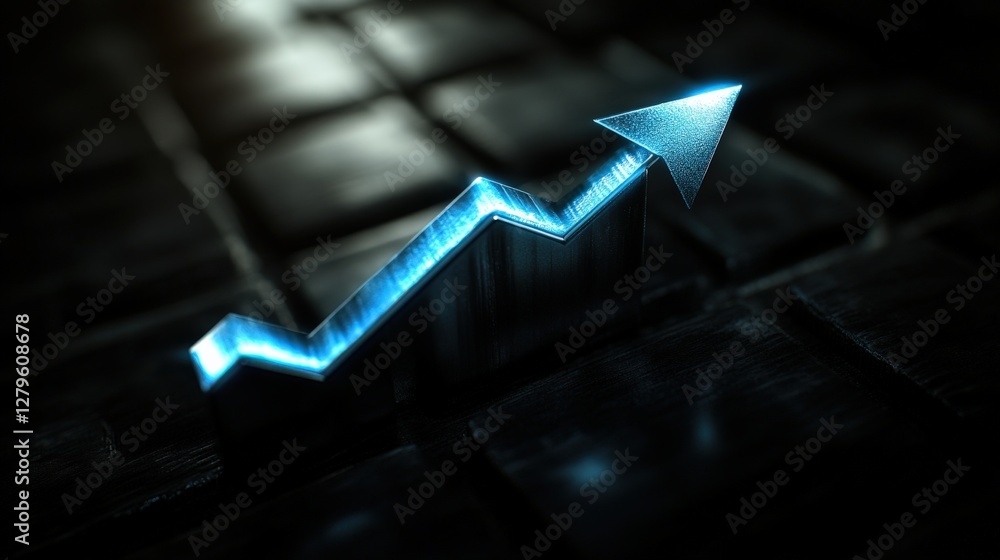 Poster abstract representation of a glowing upward trend graph on a dark textured surface