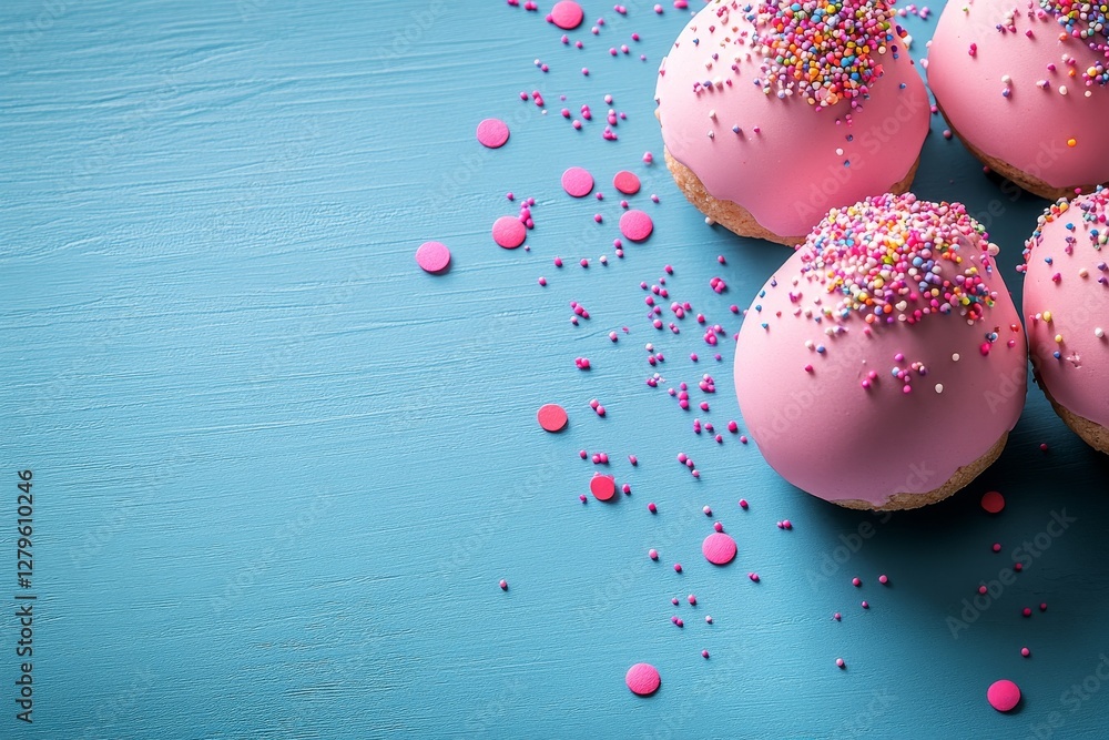 Poster easter elements featuring eggs and a bunny on a soft pastel blue backdrop. keeping it simple for eas