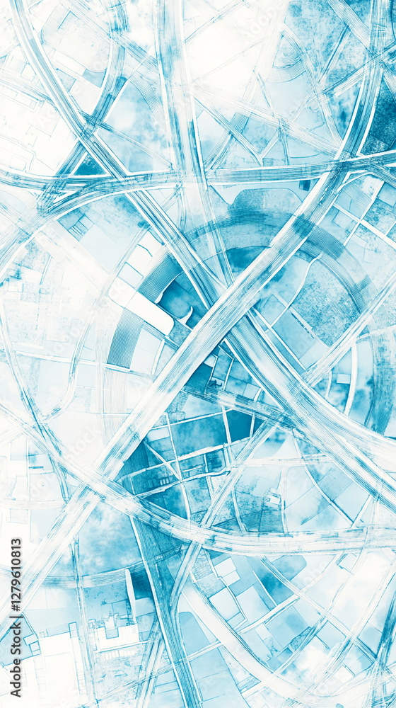 Aufkleber Abstract aerial view of urban roads and intersections, showcasing the complexity of traffic networks and the theme of direction and connectivity.