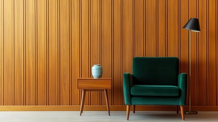 Stylish living room setup in retro design modern home interior photography warm environment cozy viewpoint