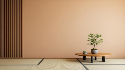 Serene minimalist living room modern apartment interior design calm environment eye-level view zen concept for relaxation