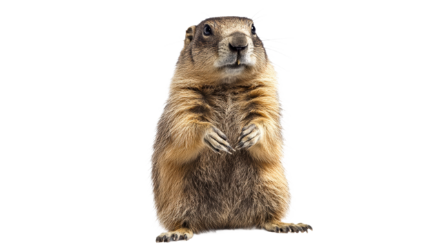 Groundhog standing on its hind legs in a studio
