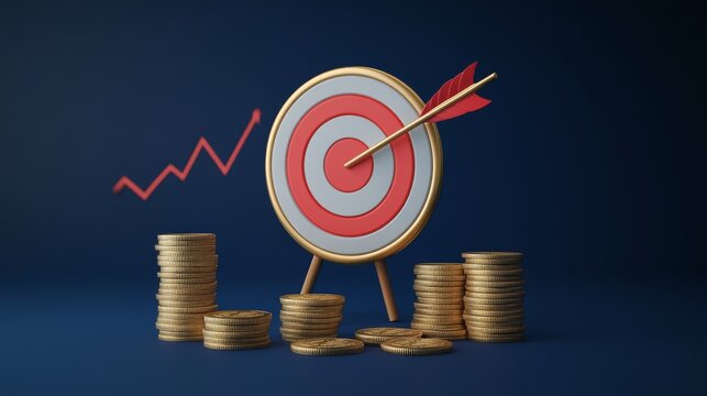 The target was achieved, displaying financial growth through bars and coins