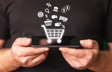 Ecommerce online for shopping concept. Businessman using phone