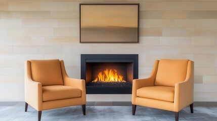 Elegant living room design featuring cozy armchairs and fireplace contemporary home interior decor warm ambiance inviting space