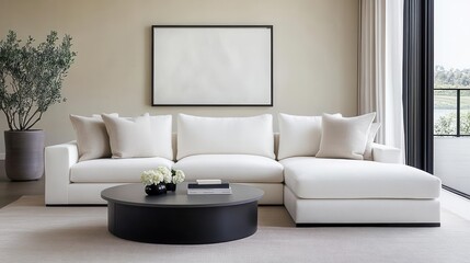 Modern white sofa in minimalist living room stylish interior design bright environment contemporary viewpoint