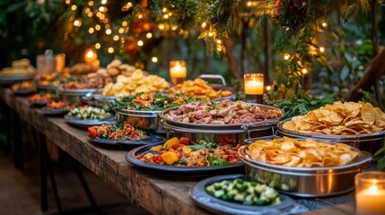 Fototapeta premium Providing a restaurant buffet with a selection of meat and vegetable dishes