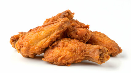 Crispy Fried Chicken Wings Isolated on White Background - Tasty Fast Food