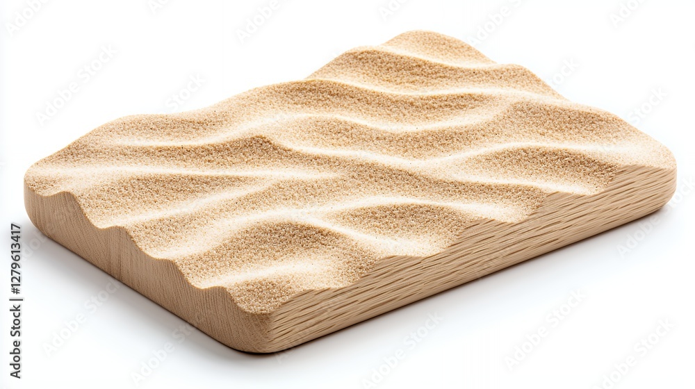 Poster beige textured rectangular object with wave pattern on white background