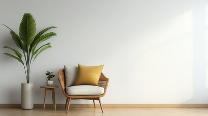 Stylish minimalist living space with green plants modern home interior design bright environment cozy viewpoint
