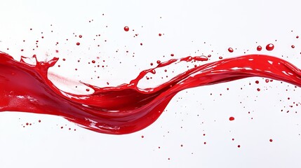 A splash of red juice, set against a white background. A flowing wave of liquid from a healthy red smoothie