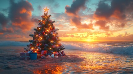 Tropical holiday tree near ocean waves HD images
