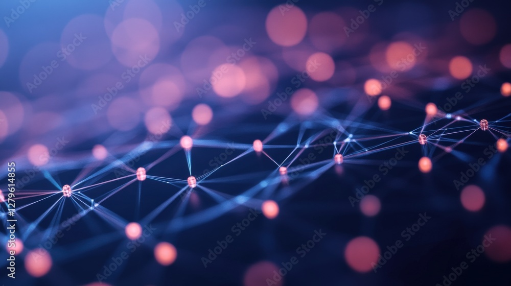Poster abstract representation of interconnected nodes and lines with a vibrant color gradient background