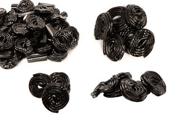 Jelly anise candy isolated on a white background. Black jelly candies. Delicious gelatin candies.