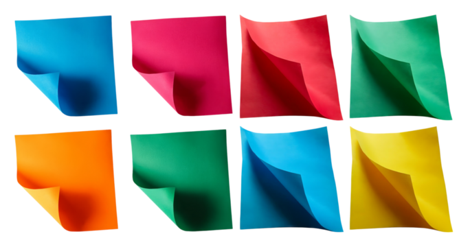 Colorful Sticky Notes in a Creative Grid Arrangement Display, isolated on transparent background