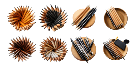 Assorted Pencils and Pens on Transparent Background