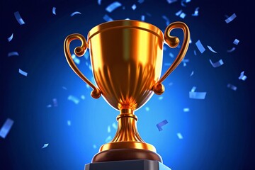 Golden Trophy Victory Celebration With Confetti