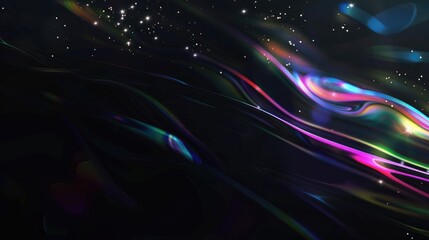 Dynamic colorful abstract waves with stars on dark cosmic background, space wallpaper with northern lights effect