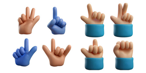 Colorful Hand Gesture Illustrations for Communication, PNG collection, set bundle, isolate on transparent or white background