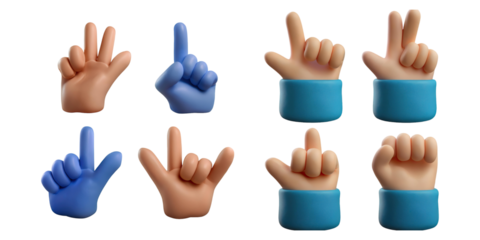 Colorful Hand Gesture Illustrations for Communication, PNG collection, set bundle, isolate on transparent or white background