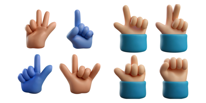 Colorful Hand Gesture Illustrations for Communication, PNG collection, set bundle, isolate on transparent or white background