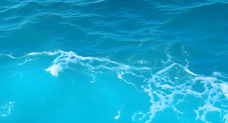 Pure blue turquoise water texture of the ocean sea with foam from and waves