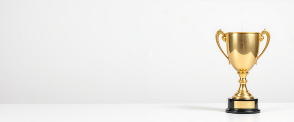Golden trophy on a clean white surface symbolizing achievement and success in business