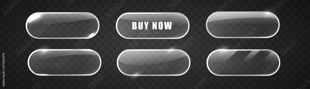 Poster glass buttons isolated. white vector buttons on dark background.